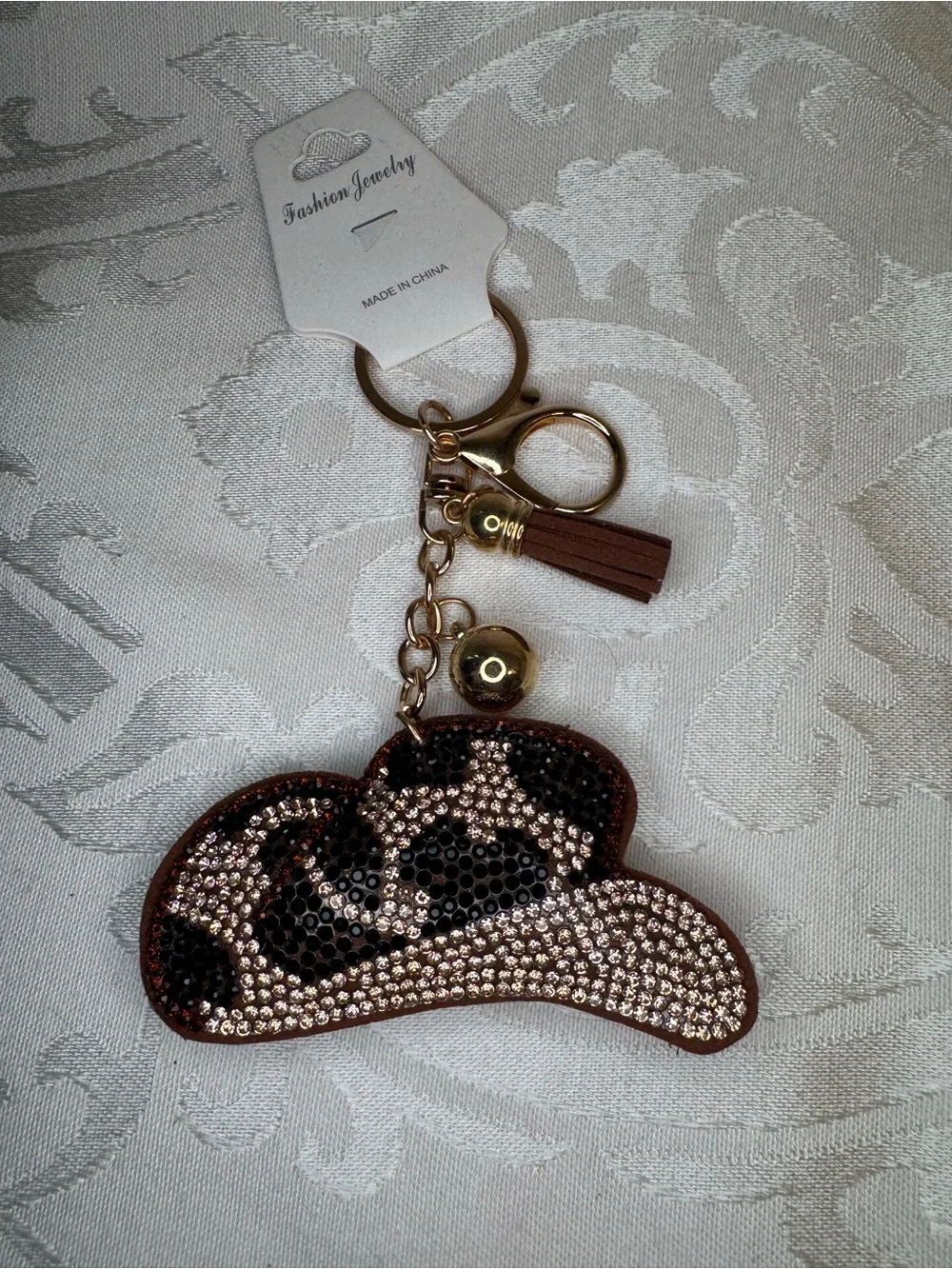 New Fashion Jewelry Brown Crystal Cowboy Hat Keychain by